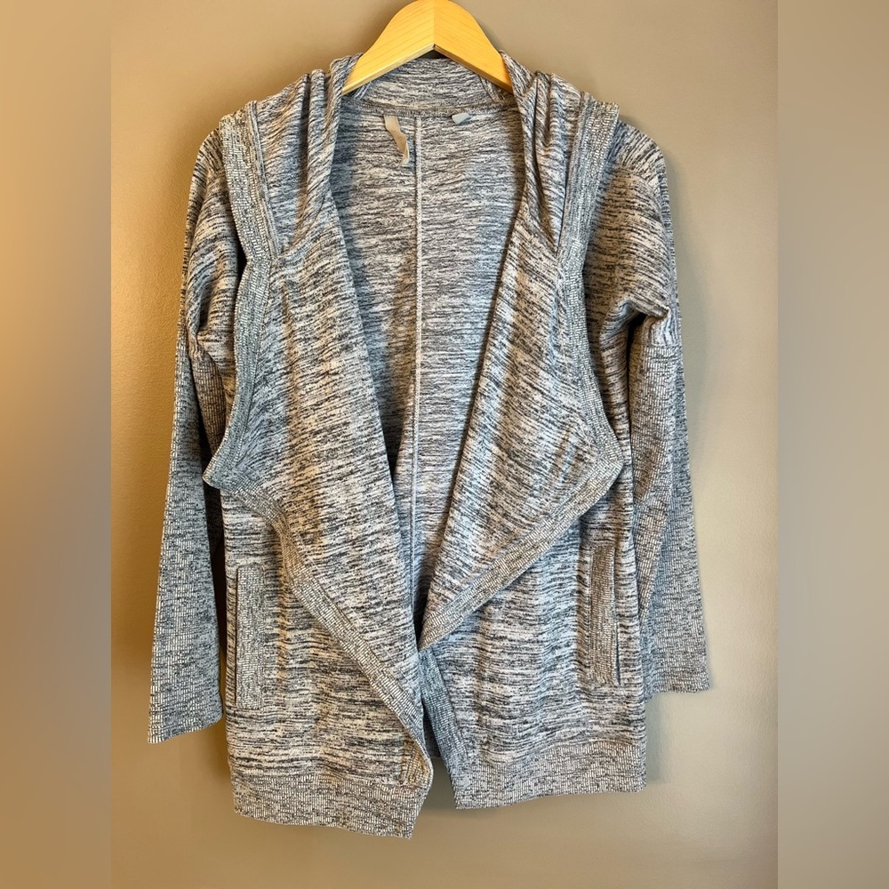 Athleta Marled Gray Hooded Blissful Wrap Cardigan Sweater w/Pockets, S